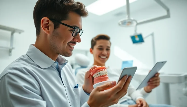 Experienced orthodontist Myrtle Beach providing consultation to a patient in a modern dental office.